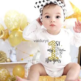 Rompers My First New Year Baby Bodysuit Infant Romper Outfit Toddler Long Sleeve Jumpsuit Boys Girls Clothes Newbron Holiday Shower Giftvaiduryc