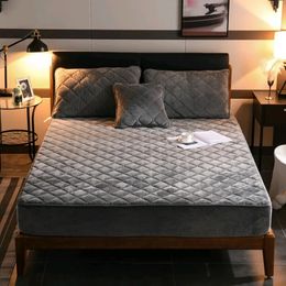 Quilted Mattress Cover Warm Soft Crystal Cotton Bedsheet Plush Thicken Bed Fitted Sheet Need order pillowcases 240116