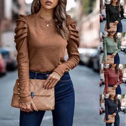 Women's Blouses Women Long Sleeve Top Blouse 2024 Design Autumn&winter High-elastic Cashmere Round Neck Slim-fit Bubble