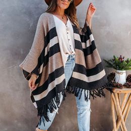 Fashion Winter Warm Striped Ponchos and Capes for Women Oversized Shawls Wraps Cashmere Pashmina Female Bufanda Mujer 240115