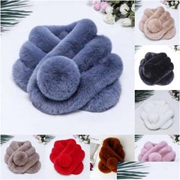 Scarves Imitation Rabbit Fur Scarf Autumn Winter Lady Muffler Big Hairball P Three Ring Scarves Fashion Gifts Accessories Men Women 7Y Dhq3A