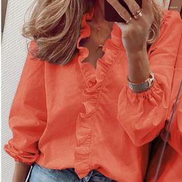 Women's Blouses 2024 Summer And Autumn Womens Tops Printed Or Solid Ruffled Long Sleeve Short Tank Top Fashion Casual Femme Clothes