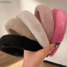 Headbands Women Luxury Wide Rabbit Fur Hairbands Headbands Sweet Retro Furry Plush Fur Hair Band Women Candy Colour Hair Hoop Headwear Gift YQ240116