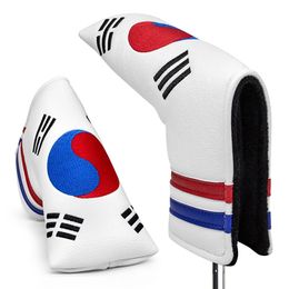 Korea Flag Golf Putter Headcover Quality PU Leather Club Wood Cover Driver Fairway Hybrid 240116