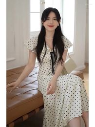 Casual Dresses Korean Chic Unique Dress Women's 2024 Gentle Storm Dotted Waist Art High Sense Skirt