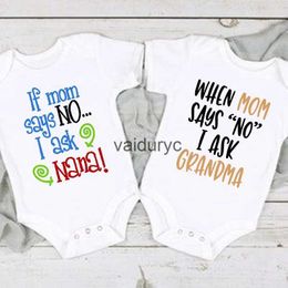 Rompers If Mom Says No I Ask Print Baby Clothes Summer Jumpsuit for Babies Funny Newborn Rompers Infant Shower Gifts Kids Outfits H240508