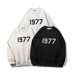 Men's Hoodies Sweatshirts double thread 1977 flocked round neck sweater for men's fashion loose fitting casual high street brand hoodieyolq