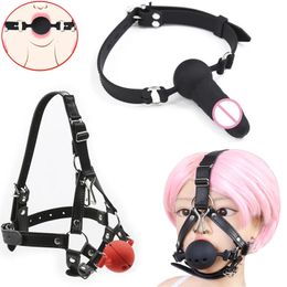2023 Head Harness with Nose Hook Gag Open Mouth Bite Slave Bondage Fixation Gags Dildo Adult Game Sex Products 240115