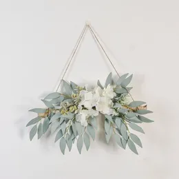 Decorative Flowers Artificial Green Eucalyptus Leaves Log Hanging Garland Party Birthday Wedding Home Room Wall Decoration