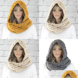 Scarves Women Fashion Hood Scarf Lady Pure Color Autumn Winter Keep Warm Woolen Hat Knitting Casual Scarves 29As J2 Drop Delivery Fash Dh8Mq