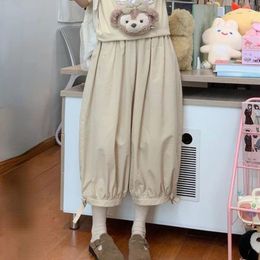 Women's Pants Summer Japanese Oversized Loose Sports Women High Waisted Solid Colours Casual Trousers Girly Clothes Y2k Kawaii Bloomers