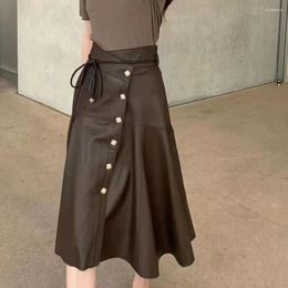 Skirts 2024 Autumn And Winter Sheepskin Genuine Leather Skirt Button Asymmetric Waist Umbrella E3