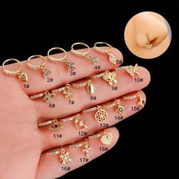 1 STÜCK Schmetterling Herz Glücksauge Baumeln Hoop Nasenringe für Frauen Trendy Zirkon Anhänger Indischer Nasenring Nasenpiercing Schmuck 240115