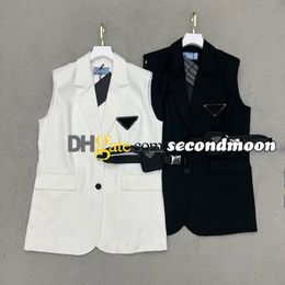 Women Vest Suit Jacket Lapel Neck Sleeveless Jackets Spring Summer Casual Coat with Waistband Luxury Outerwear