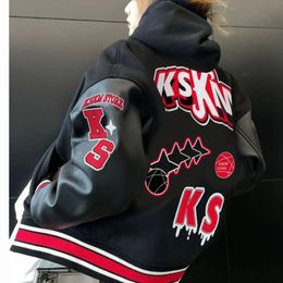 American high street embroidery baseball jacket Y2K retro autumn and winter stitching design men's and women's motorcycle jacket 240115