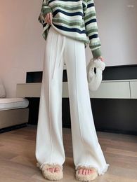 Women's Pants Jmprs Korean Women Casual Knitted Elegant Loose Tassel Wide Leg Trousers Fall Winter Female High Waist Design Simple