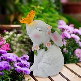 Lawn Lamps Solar Rabbit Light Solar Bunny Decorative Light Waterproof Cute Rabbit Figurine Resin Cartoon for Outdoor Garden Decor YQ240116