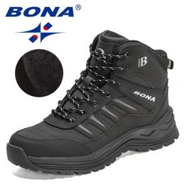 BONA Designers Winter Snow Boots Men Plush Action Leather Super Warm Ankle Boots Man Outdoor Hiking Boots Mansculino 240115