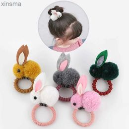 Headbands Cute animal hair ball rabbit hair ring girls rubber band elastic hair bands Korean headwear children hair Accessories ornaments YQ240116