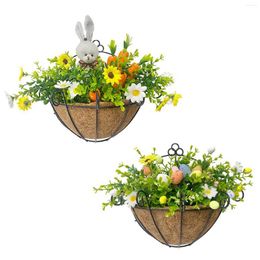 Decorative Flowers 2024 Easter Artificial Eucalyptus Grass Fake Flower Egg Carrot Wall Hanging Decorations For Home Room