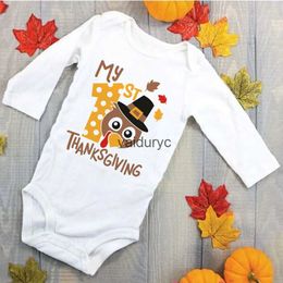 Rompers My 1st Thanksgiving Newborn Clothes Turkey Print Baby Bodysuit Holiday Party Baby Outfits Long Sleeve Toddler Boy Girl Jumpsuits H240508