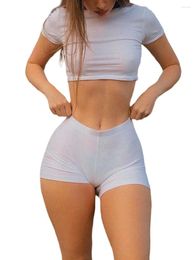 Women's Shorts Women Sexy Pyjamas Set Y2k Suit Short Sleeve Crop Shirt Top Mini Leggings 2 Piece Bodycon Loungewear