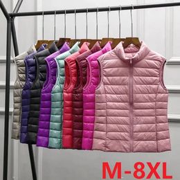 White Duck Down Jacket Women Vest Autumn Winter Sleeveless Waistcoat Warm Lightweight Puffer Female Tops Outwear 8XL 240115