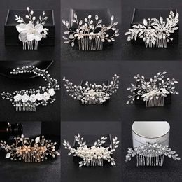 Headbands Trendy Tiara Wedding Hair Comb Flower Bridal Hairpins Pearl Rhinestone Head Jewelry Lady Wedding Hair Accessories Marrige bijoux