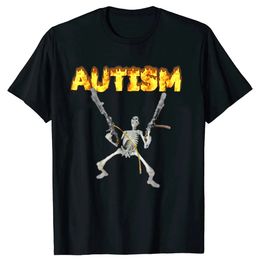 Retro Autism Skeleton Funny Men Women T-Shirt Neurodivergent Autism Awareness Support Graphic Tee Halloween Gifts Men Clothes 240115