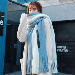 Scarves Warm Women Scarf Fashion Soft Winter Cashmere Shawls Thickened Contrast Colour Long Fringe Girls