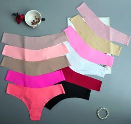 European and American sexy ice silk cotton seamless women's thong with printed solid color underwear for girls Women's G-Strings