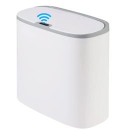Automatic Bathroom Trash Can with Lid Touchless Small Motion Sensor Waterproof Slim Garbage for Kitchen Bedroom 240116