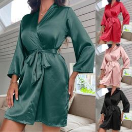 Women's Sleepwear Plus-size Nightgown Sexy Elastic Bathrobe Solid Color Home Furnishing Women Silk Satin Long Pajamas Nightwear