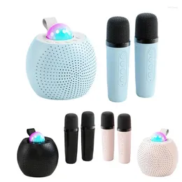 Microphones Portable Wireless Dual Microphone Karaoke Machine Bluetooths PA Speaker Voice Changing With Light Design For Kids Fun