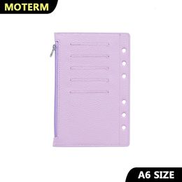 Moterm Zipper Flyleaf for A6 Size Ring Planner Genuine Pebbled Grain Leather Divider Coin Storage Bag Notebook Accessory 240115