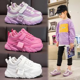 Spring Kids Sneakers PU Girls Casual Mesh Solid Pink Light Boys White Hook Loop Children Non-slip Sports Shoe Fas 240116