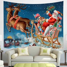 Tapestries Merry Christmas Tapestry Snowflakes Santa Claus Winter Night Xmas Tree Wall Hanging Fireplace Gift New Year Decorations for Home