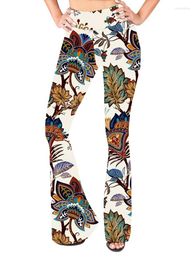 Women's Pants Spring Autumn Bell Bottom Women Streetwear Flare Beach Trousers Ladies Fashion Elastic Print Slim 2024