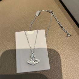 Women Designer Pendant Necklaces Full of Diamond Hollow Snow Small Saturn Necklace 925 Silver Clavicle Chain