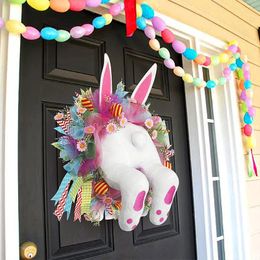 Easter Bunny Wreath Colourful Door Wall Oranments Happy Rabbit Home Party Creative Garland Festival Decoration 240116