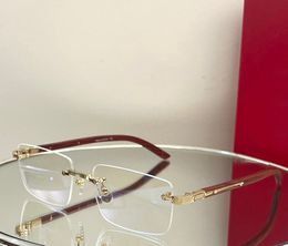 Rimless Eyeglasses Gold WOOD Frame Clear Lens Men Glasses Optical Frame Mens Fashion Sunglasses Frames Eyewear with Box