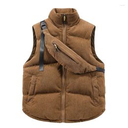 Men's Vests 2024 Men Corduroy Jacket Winter Vest For Down Cotton Sleeveless Waistcoat Man Big Size Warm Mens Autumn Coat