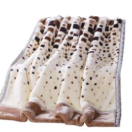 Double Layers Raschel Mink Blanket For Beds Winter Soft Warm Fluffy Thicken Fleece Throw Single Size Faux Fur 240115