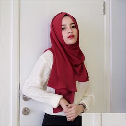 Scarves Luxury Designer Satin Chiffon Hijab Scarf Women Muslim Fashion Crinkle Shawl Big Size Wrinkle Womens Scarves Turban Bandana 1P Dhdcz