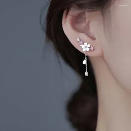 Dangle Earrings Korean Silver Color Shell Flower Tassel For Women Trendy Elegant Rhinestone Hanging Wedding Party Jewelry