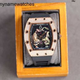 Designer Watches Richardmills Richads Mile Watch Mens Bucket Type Fully Automatic Rm51 Miller with Diamond Personality Sports Colored Dragon and Tiger Large Dial M