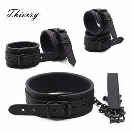 Thierry PU Leather SM Products Wrist Cuffs Ankle Neck Collar Set BDSM Bondage Sex Toys Hancuffs Cosplay Accessories 240115