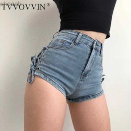 Women's Jeans TVVOVVIN Drawstring High Waist Summer Slim Skinny Stretch Hot Mini Denim Sexy Booty Shorts Women Short Feminino Boho Strapon 8ZC YQ240116