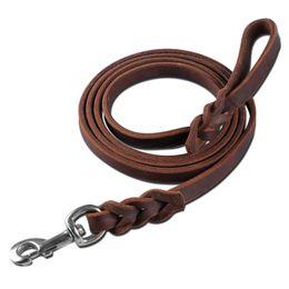 BOUSSAC Leather Dog Leash 66 Foot Braided Pet Rope Heavy Duty Genuine Lead Strong Metal Swivel Clip 240115