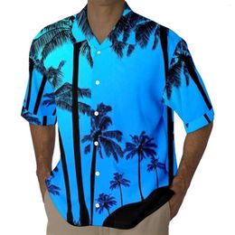 Men's Casual Shirts Mens Short Sleeved Style Shirt 3D Print Seaside Coconut Sunset Cardigan Button Handsome Men Flower